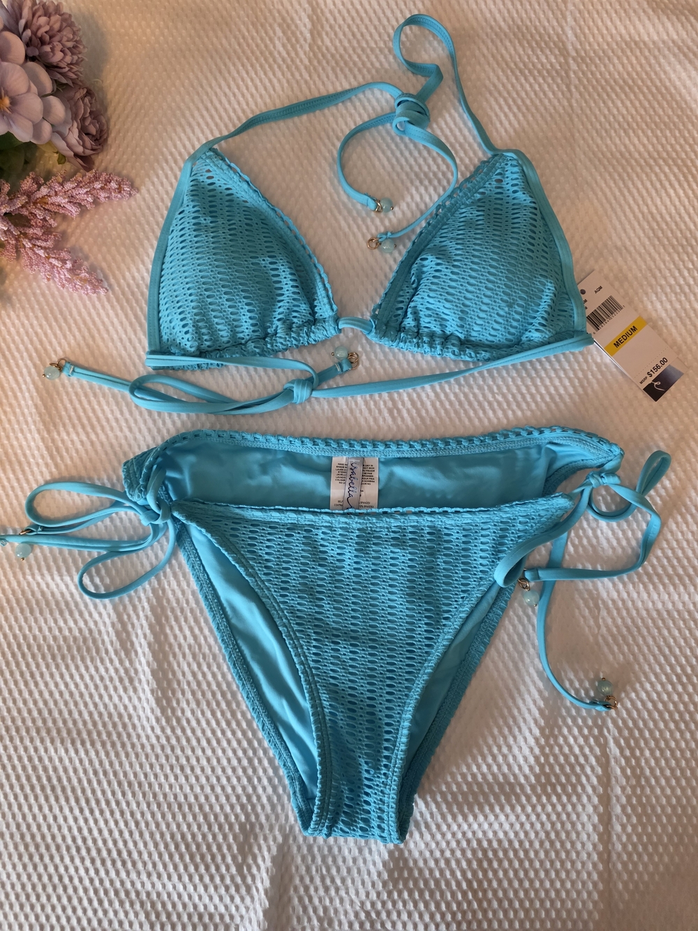 Bright Turquoise Mesh Triangle Tie-Side Bikini
